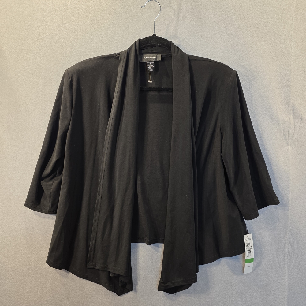 R&M Richards Women's Black Open-Front Cardigan NWT Size Large